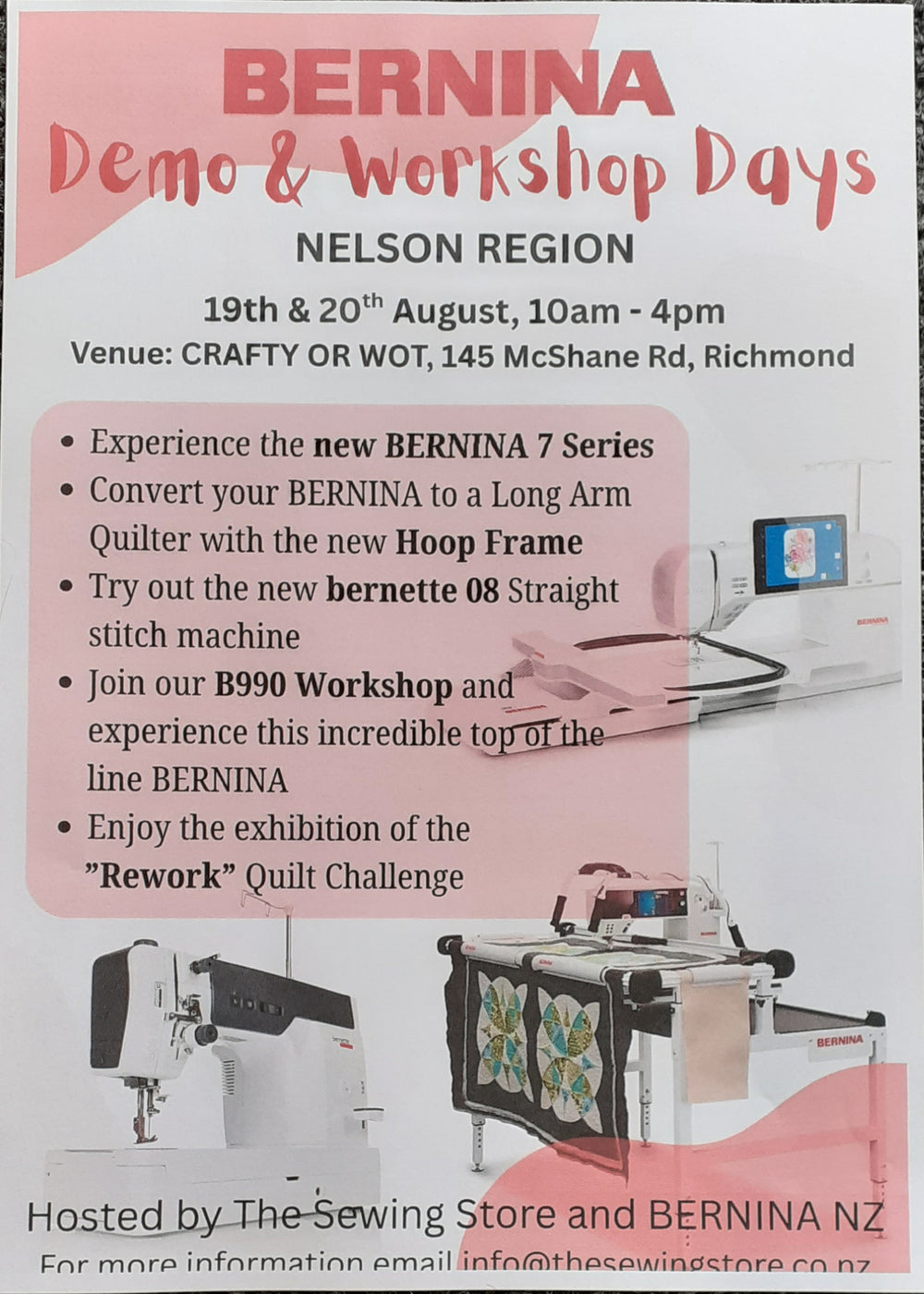 Bernina Demo & Workshop 19th 20th Aug