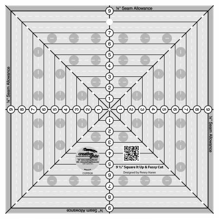 Creative Grids 9-1/2in Square It Up or Fussy Cut Square Quilt Ruler # CGRSQ9